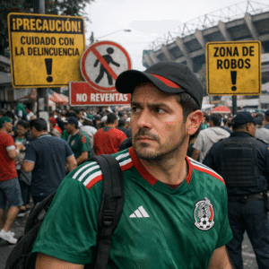 World Cup 2026 fan staying alert against scams in Mexico City near stadium
